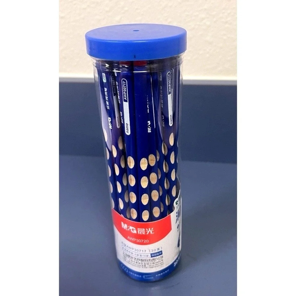 30 Pack Ergonomic Triangular Shape Wood Pencils Three Flat Sides Sharpened Blue